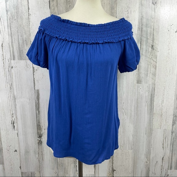 Saks Fifth Avenue Tops - Saks Fifth Avenue‎ Women's Blue Off Shoulder Blouse
